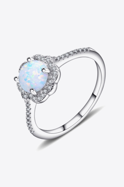 Platinum-Plated 4-Prong Opal Ring Silver