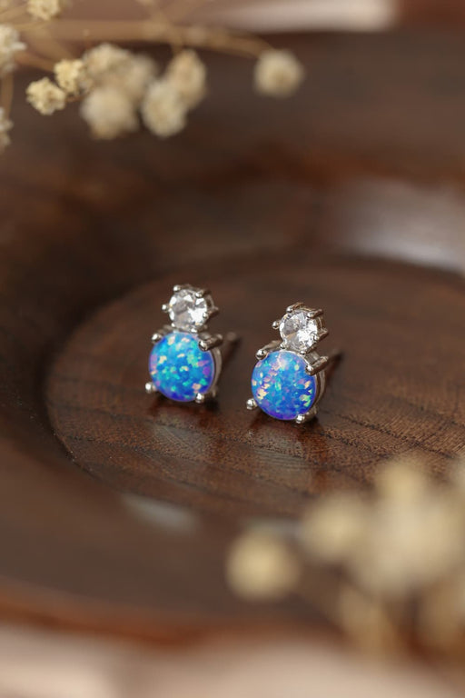 4-Prong Opal Stud Earrings Sky Blue One Size