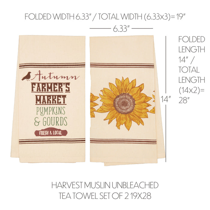 Farmer's Market Harvest Muslin Unbleached Tea Towel Set of 2 19x28