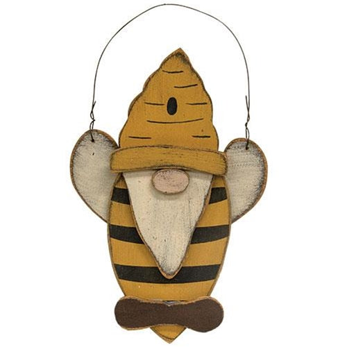 Distressed Wooden Bee Gnome Hanger
