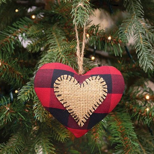 Red & Black Buffalo Check Heart Stitched Fabric Ornament