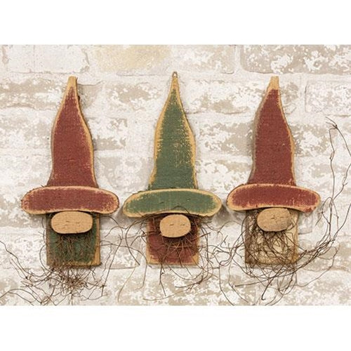 Rustic Wood Gnome Ornament 3 Asstd.