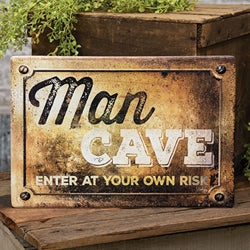 Man Cave Enter At Your Own Risk Distressed Metal Sign