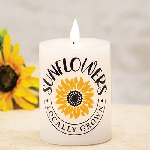 Locally Grown Sunflowers LED Pillar Candle 3"x4"