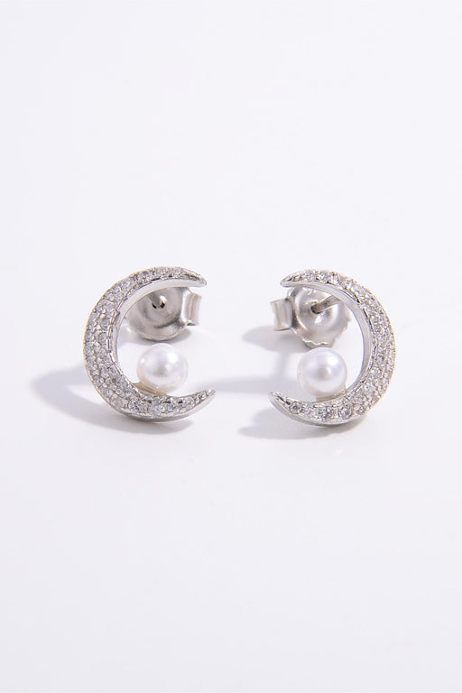 925 Sterling Silver Zircon Moon Shape Earrings Silver One Size
