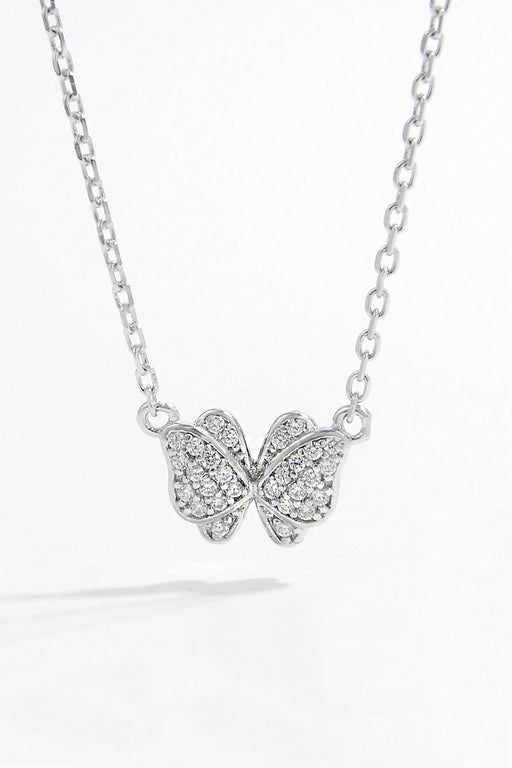 925 Sterling Silver Zircon Butterfly Pendant Necklace Silver One Size