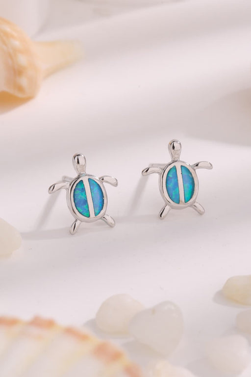 Opal Turtle 925 Sterling Silver Stud Earrings Sky Blue One Size