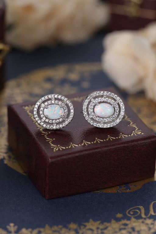 925 Sterling Silver Opal Round Stud Earrings White One Size