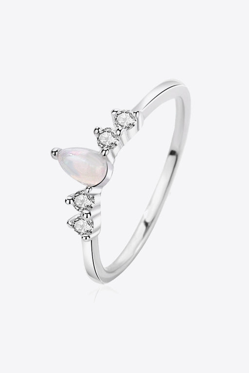 Pear Shape Opal Inlaid Zircon Ring Silver One Size