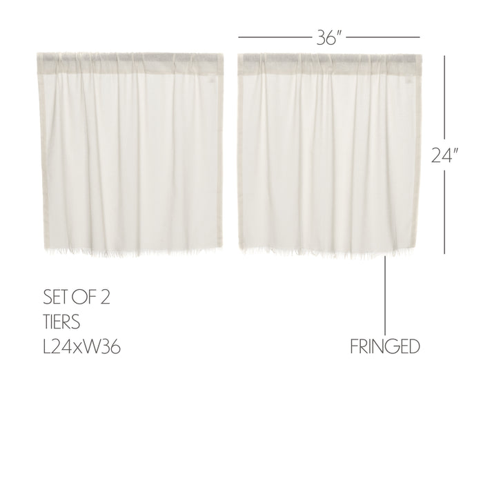 Tobacco Cloth Antique White Tier Fringed Set of 2 L24xW36