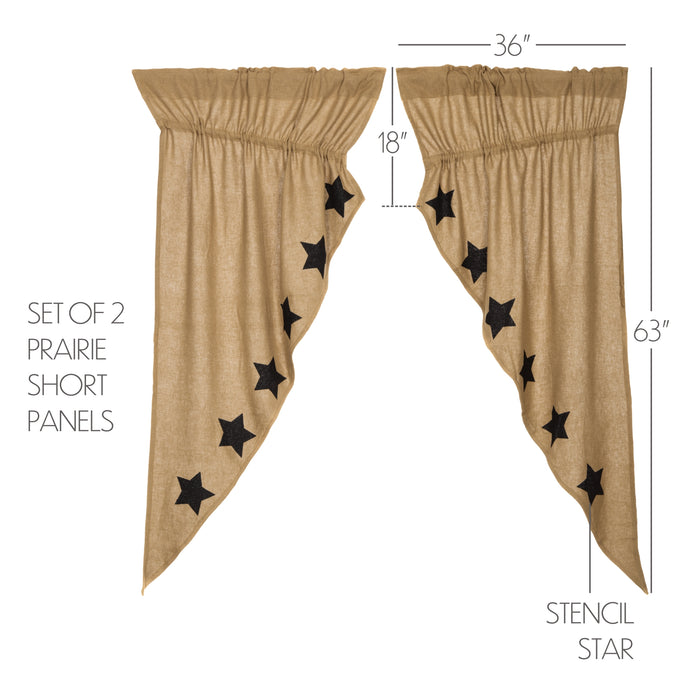 Burlap w/Black Stencil Stars Prairie Short Panel Set of 2 63x36x18