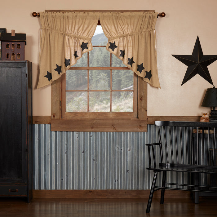 Burlap w/Black Stencil Stars Prairie Swag Set of 2 36x36x18