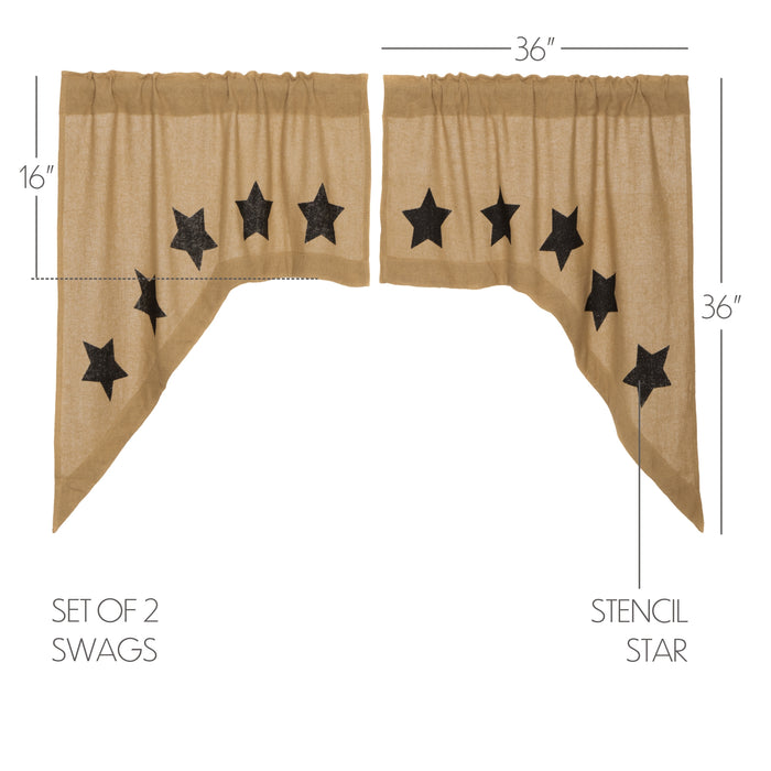 Burlap w/Black Stencil Stars Swag Set of 2 36x36x16