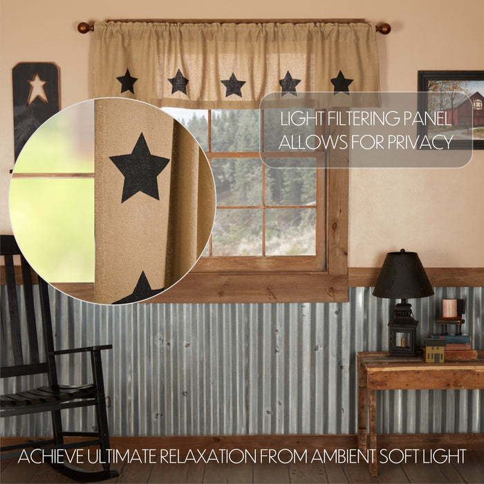 Burlap w/Black Stencil Stars Valance 16x72