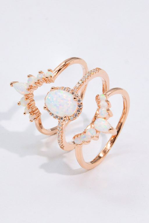 Opal and Zircon Three-Piece Ring Set Opal
