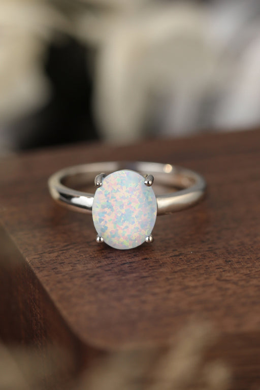 925 Sterling Silver Opal Solitaire Ring White