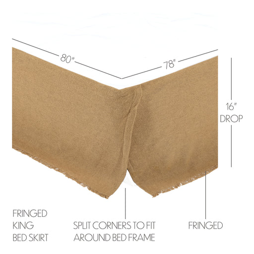 Burlap Natural Fringed King Bed Skirt 78x80x16