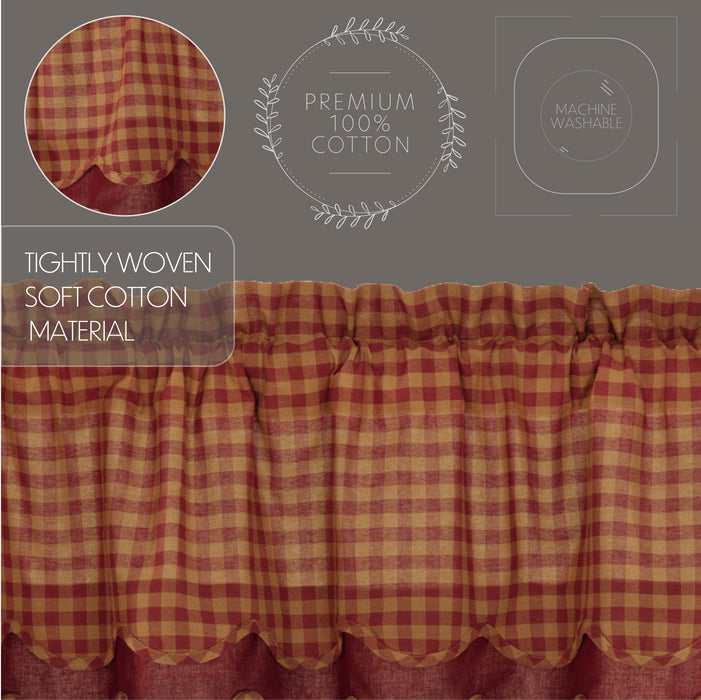 Burgundy Check Scalloped Layered Valance 16x72