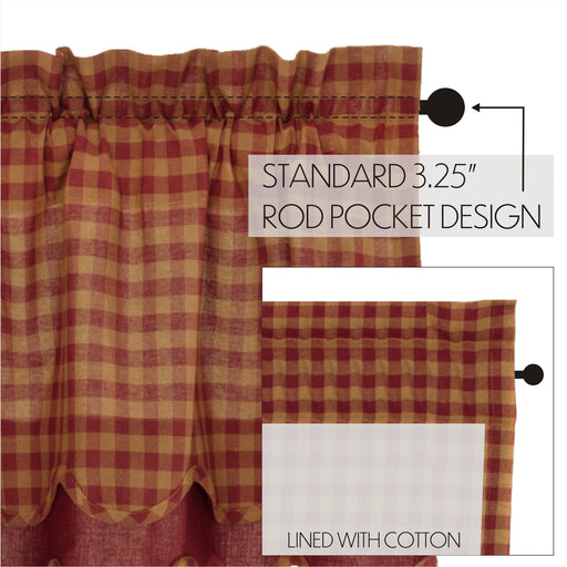 Burgundy Check Scalloped Layered Valance 16x72