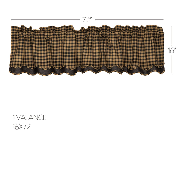 Black Check Scalloped Layered Valance 16x72