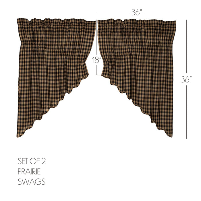 Black Check Scalloped Prairie Swag Set of 2 36x36x18