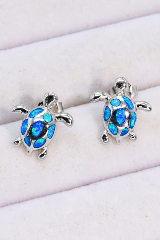 Opal Turtle Platinum-Plated Stud Earrings Blue One Size