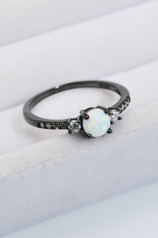 925 Sterling Silver Round Opal Ring Black Opal
