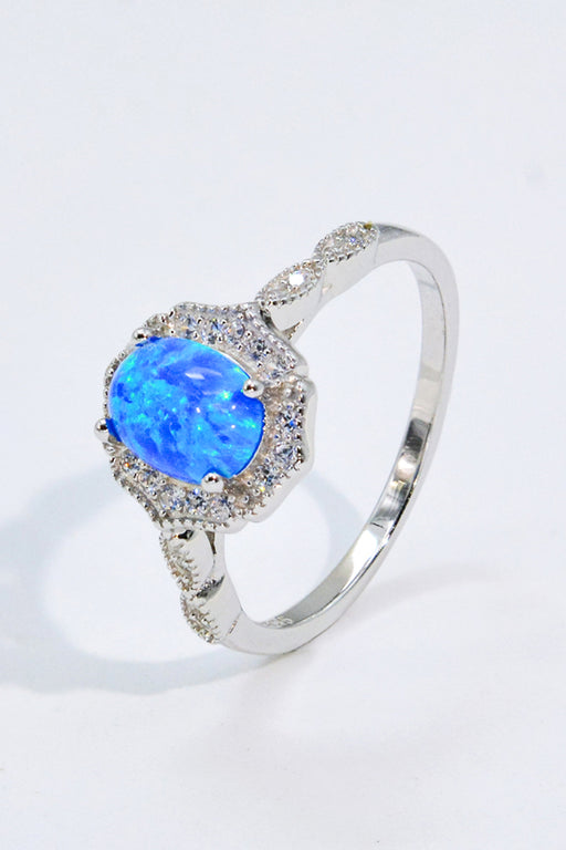 Opal and Zircon 925 Sterling Silver Ring Blue