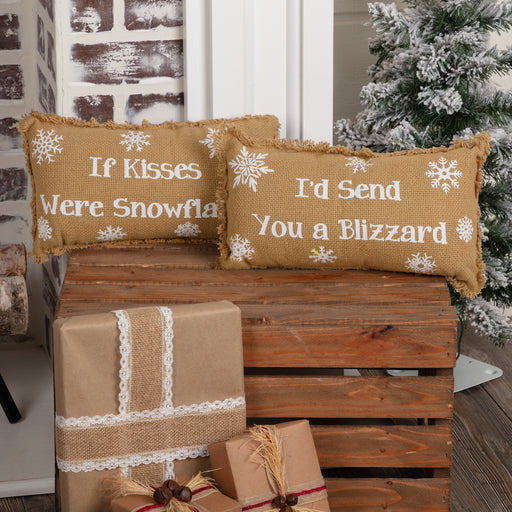 Snowflake Burlap Natural Pillow If Kisses..Snowflakes Set of 2 7x13