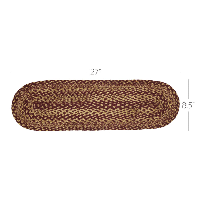 Burgundy Tan Jute Stair Tread Oval Latex 8.5x27