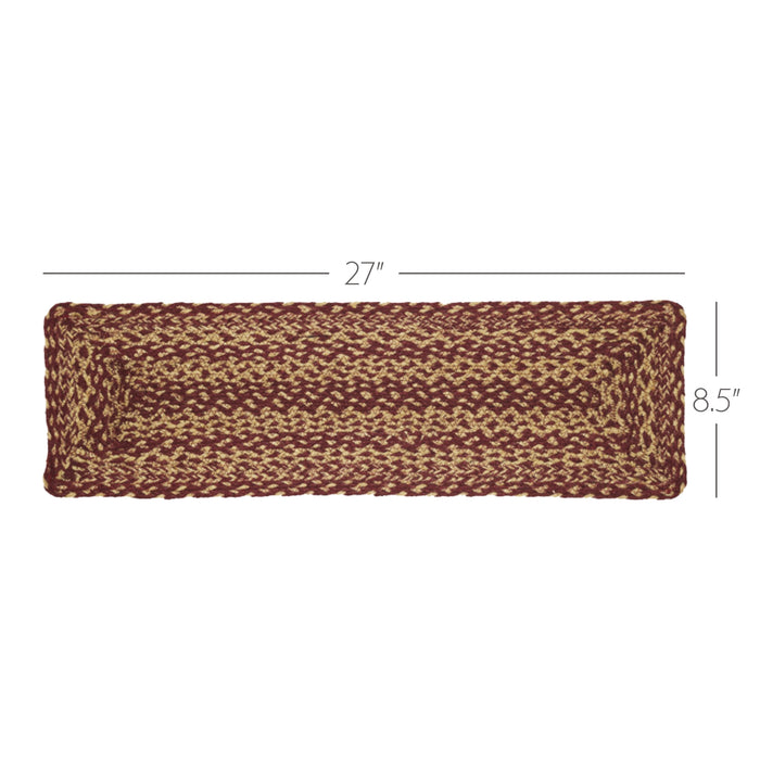 Burgundy Tan Jute Stair Tread Rect Latex 8.5x27