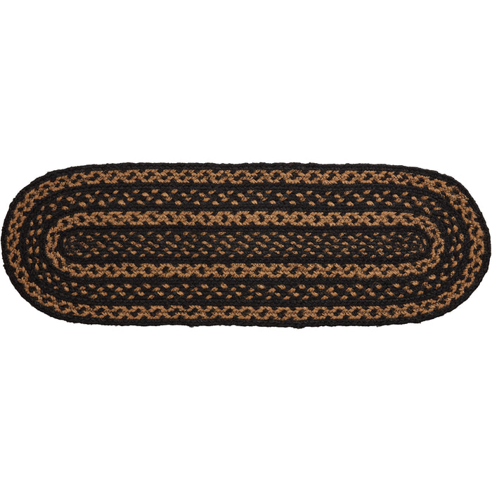 Black & Tan Jute Stair Tread Oval Latex 8.5x27