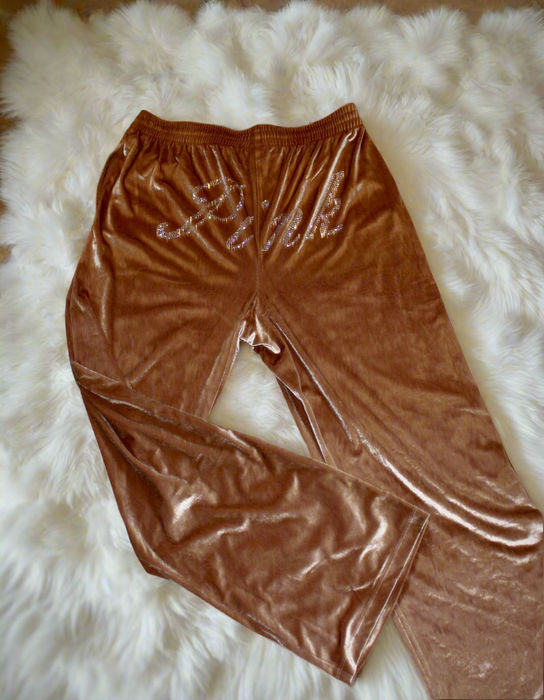 PINK Victoria’s Secret, velour, pink script bling on butt, soft pants XL