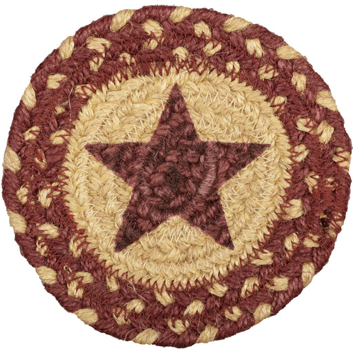 Burgundy Tan Jute Coaster Stencil Star Set of 6