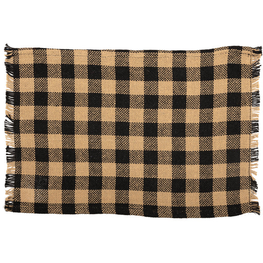 Burlap Black Check Placemat Fringed Set of 6 12x18