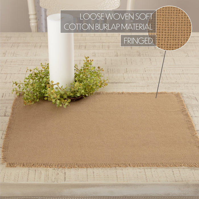 Burlap Natural Placemat Set of 6 Fringed 12x18