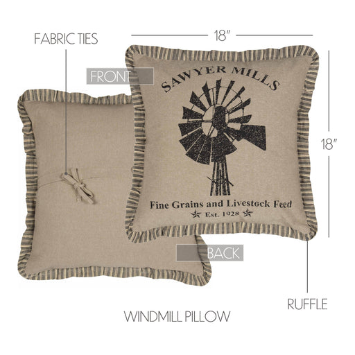 Sawyer Mill Charcoal Windmill Pillow 18x18