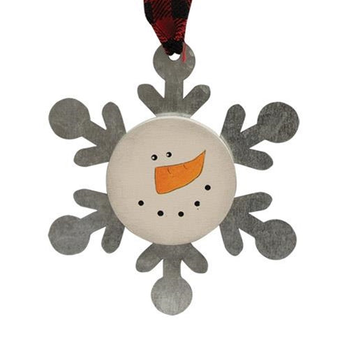 Snowman Head Metal Snowflake Ornament