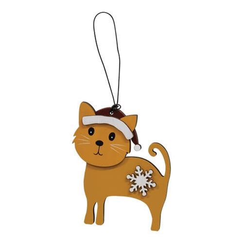 Snowflake Cat With Santa Hat Ornament