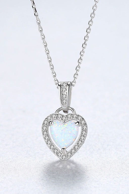 Opal Heart Pendant 925 Sterling Silver Necklace White One Size
