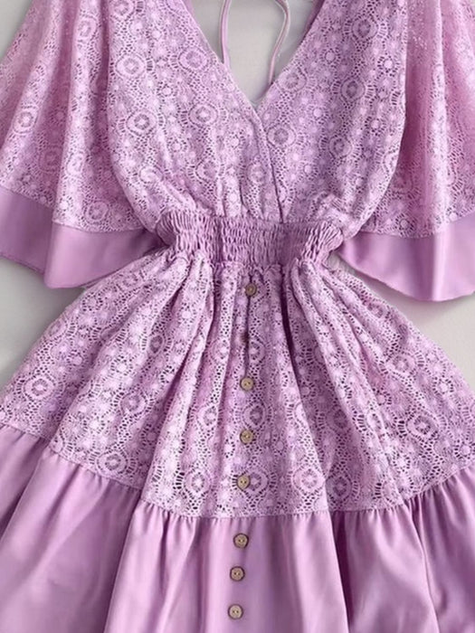 Lace Cutout Half Sleeve Mini Dress