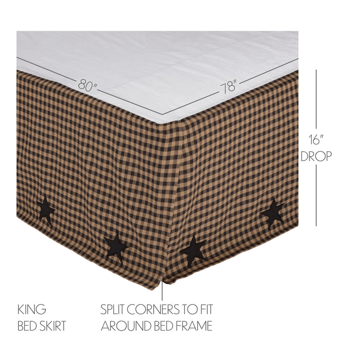 Black Check Star King Bed Skirt 78x80x16