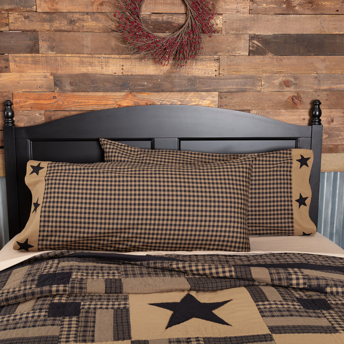 Black Check Star King Pillow Case Set of 2 21x40