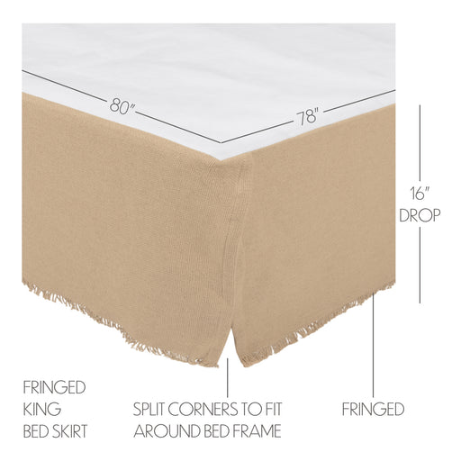 Burlap Vintage Fringed King Bed Skirt 78x80x16