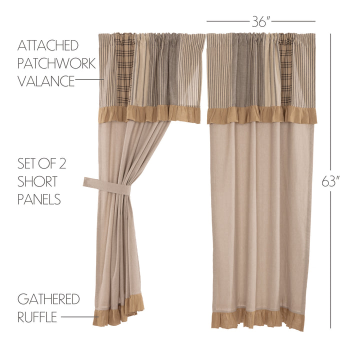 Sawyer Mill Charcoal Chambray Solid Short Panel with Attached Patchwork Valance Set of 2 63x36