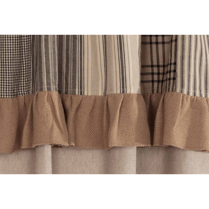 Sawyer Mill Charcoal Chambray Solid Short Panel with Attached Patchwork Valance Set of 2 63x36