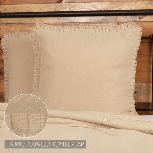 Burlap Vintage Fabric Euro Sham w/ Fringed Ruffle 26x26