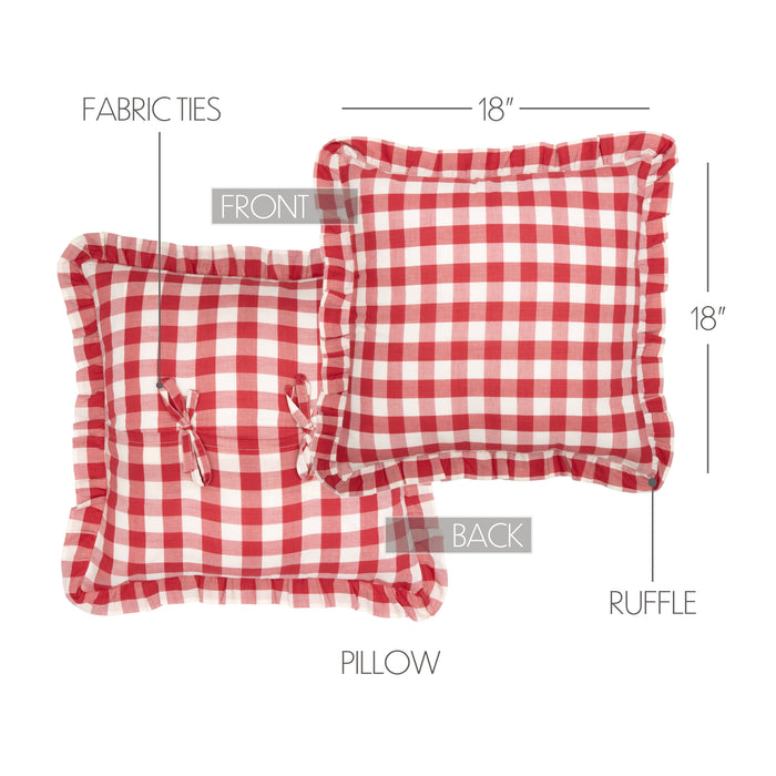 Annie Buffalo Red Check Ruffled Fabric Pillow 18x18