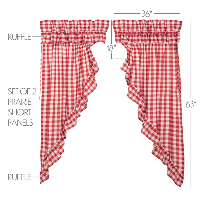Annie Buffalo Red Check Ruffled Prairie Short Panel Set of 2 63x36x18