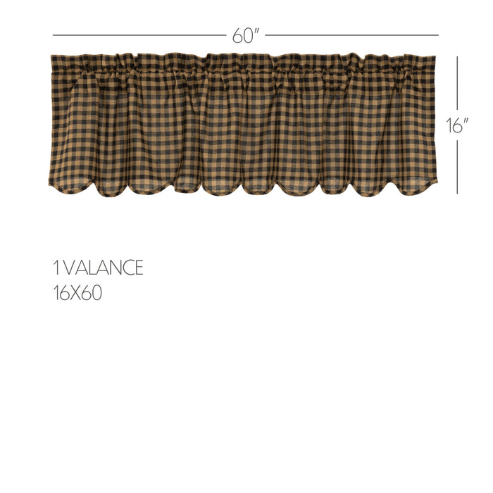 Black Check Scalloped Valance 16x60